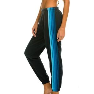 Aviator Nation 5 STRIPE SWEATPANTS - CHARCOAL // BLUE: Size S